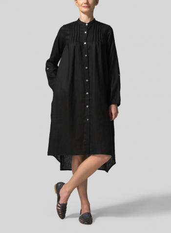 Black Linen A-Line Long Sleeve Tunic