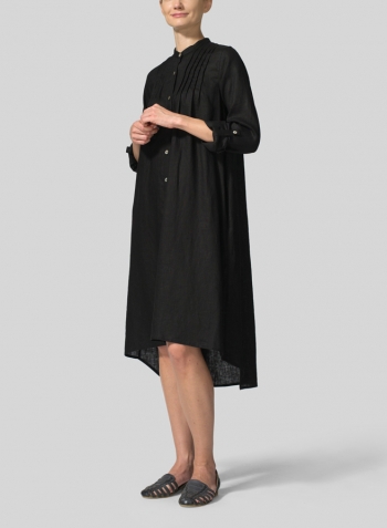 Black Linen A-Line Long Sleeve Tunic