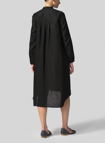 Black Linen A-Line Long Sleeve Tunic