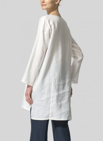 White Linen V-neck Tunic Set