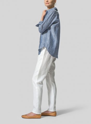 Two Tone Denim Linen Classic Long Sleeve Shirt