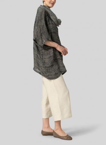 Charcoal Blend Stripe Linen Cowl Neck Top