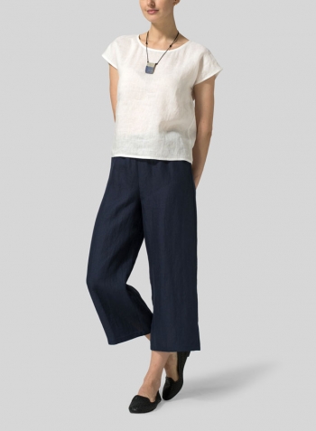 Soft White Linen Cap-sleeve Pullover Top Set