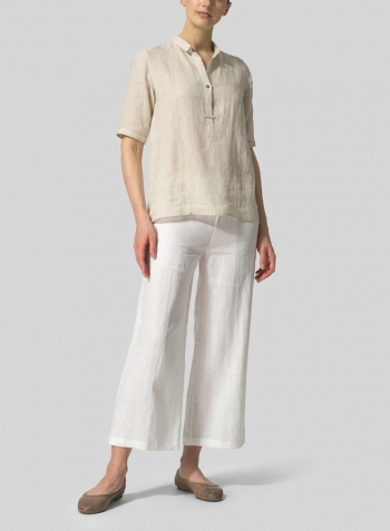 Oat Linen Shirt Collar Blouse