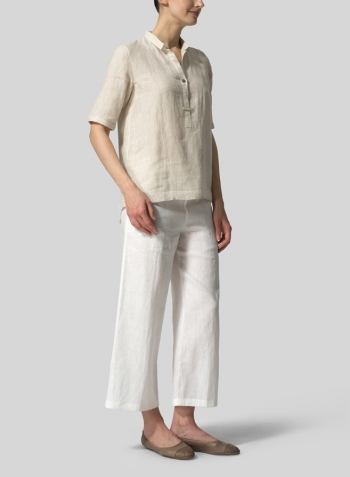 Oat Linen Shirt Collar Blouse