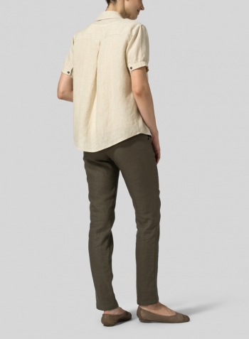 Oat Linen Short Sleeve Checker Shirt