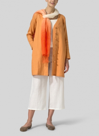 Orange Linen Handmade Knot Buttons Top With Scarf