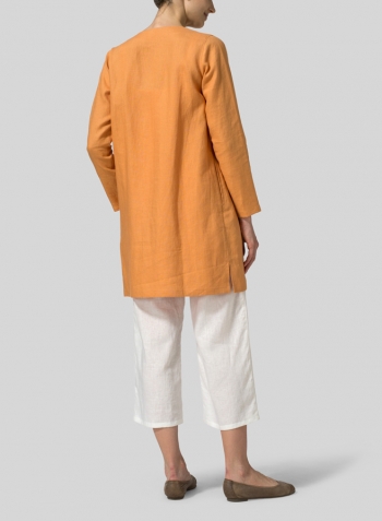 Orange Linen Handmade Knot Buttons Top With Scarf