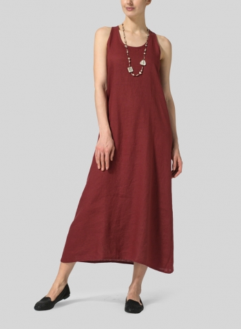 Burgundy Linen A-line Maxi Dress