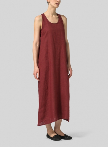 Burgundy Linen A-line Maxi Dress