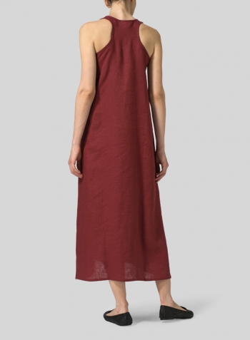 Burgundy Linen A-line Maxi Dress