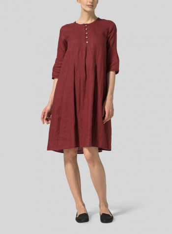 Burgundy Linen Embroidered Hemline Dress