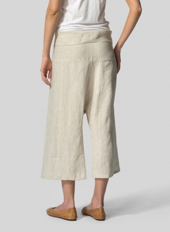 Oat Linen Thai Style Tie Loose Cropped Pants