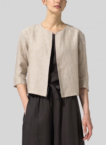 Two Tone Beige Linen Open Front Jacket