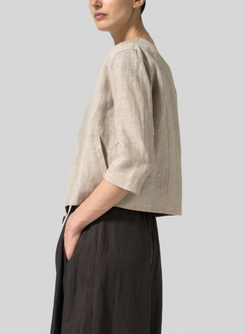 Two Tone Beige Linen Open Front Jacket