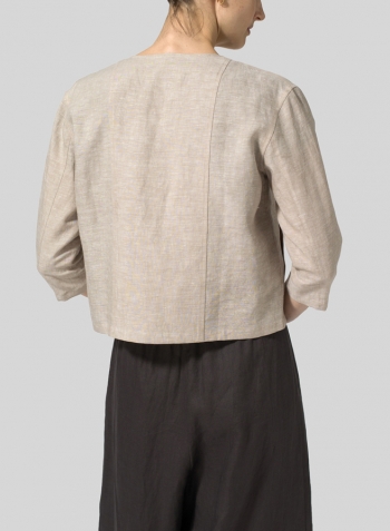 Two Tone Beige Linen Open Front Jacket
