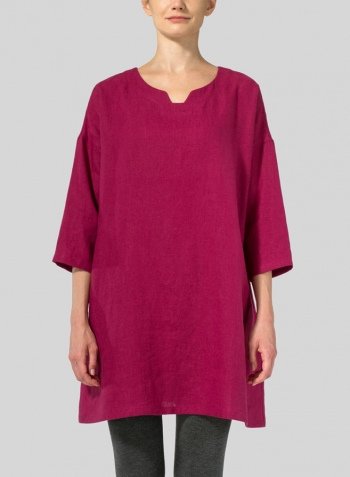 Claret Violet Linen Decolletage Neckline Long Tunic