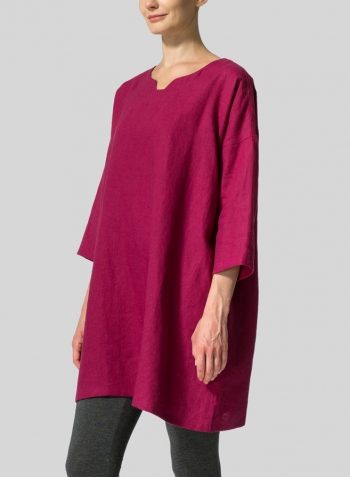 Claret Violet Linen Decolletage Neckline Long Tunic