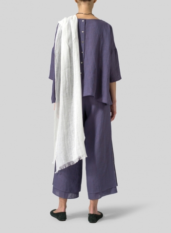 Dark Slate Purple Linen Dropped Shoulder Long Top Set