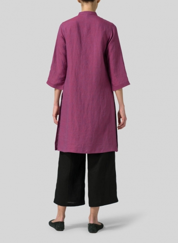 Two Tone Purple Linen Mandarin Collar Simple Long Blouse