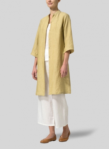 Flaxen Linen Mandarin Collar Simple Long Blouse