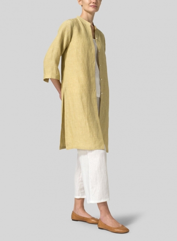 Flaxen Linen Mandarin Collar Simple Long Blouse