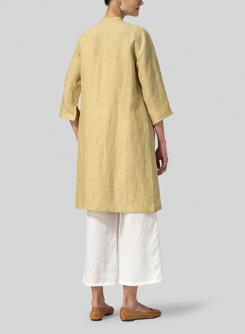 Flaxen Linen Mandarin Collar Simple Long Blouse