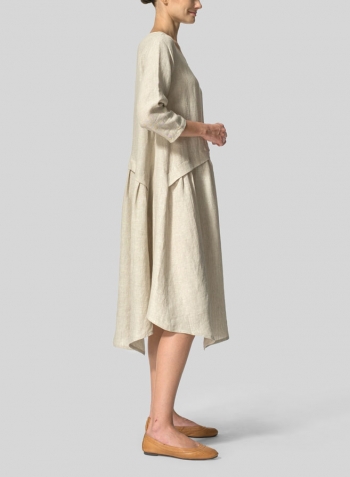 Oat Linen A-line Asymmetrical Hem Dress