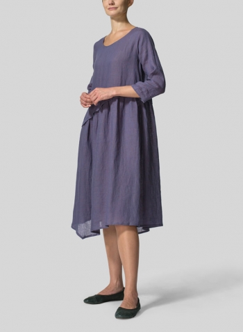 Dark Slate Purple Linen A-line Asymmetrical Hem Dress