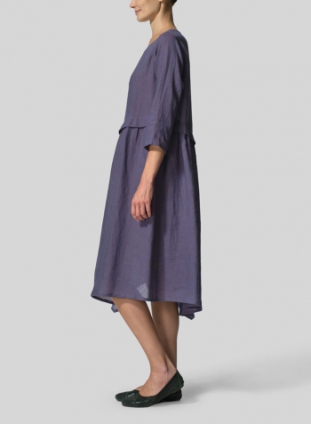 Dark Slate Purple Linen A-line Asymmetrical Hem Dress