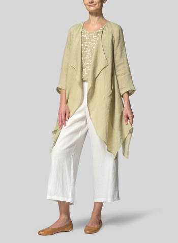 Pale Goldenrod Woven Linen Waterfall Open Jacket