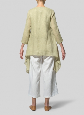 Pale Goldenrod Woven Linen Waterfall Open Jacket