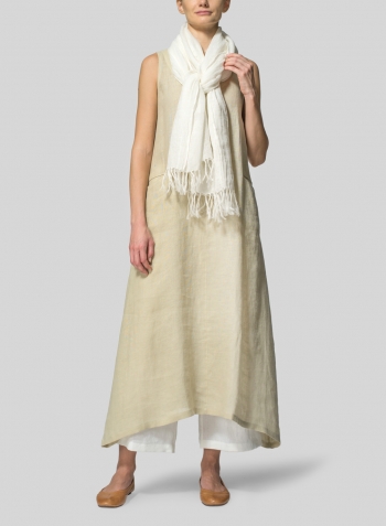 Lightweight Linen Sleeveless Long Dress With Scarf