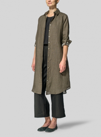 Dark Olive Linen Shirt Dress