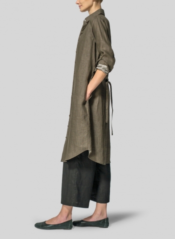 Dark Olive Linen Shirt Dress