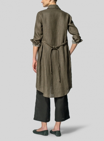 Dark Olive Linen Shirt Dress