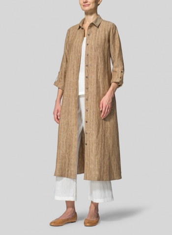 Khaki Beige Linen Waist-Tie Dress