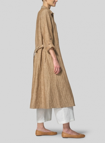 Khaki Beige Linen Waist-Tie Dress