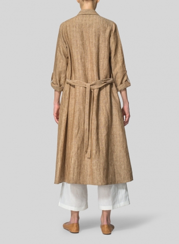 Khaki Beige Linen Waist-Tie Dress