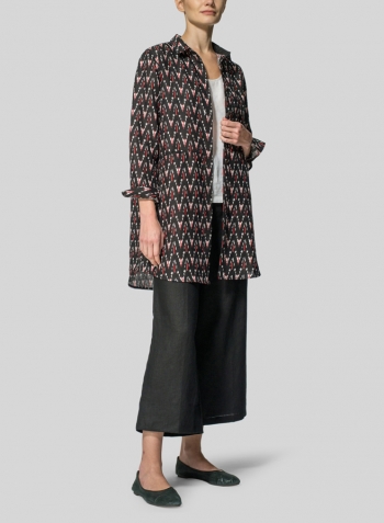 Linen Pattern Fold Over Collar Shirt Jacket