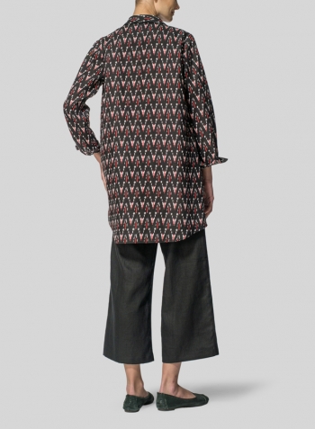 Linen Pattern Fold Over Collar Shirt Jacket