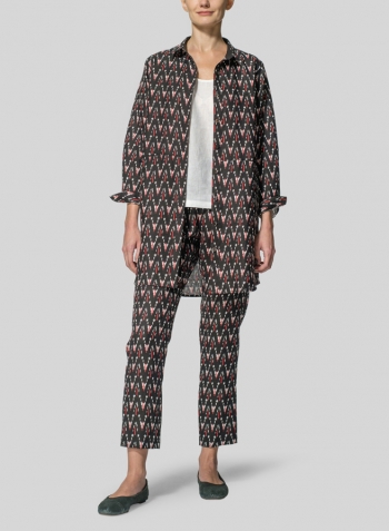 Linen Pattern Fold Over Collar Shirt Jacket Set