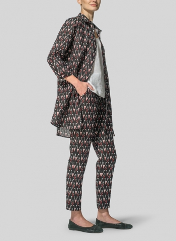 Linen Pattern Fold Over Collar Shirt Jacket Set