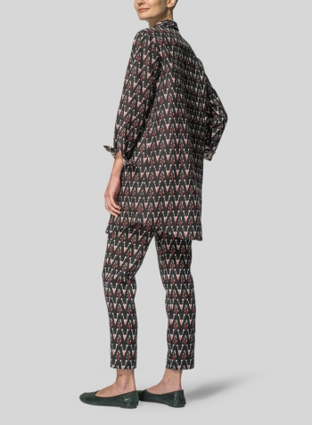 Linen Pattern Fold Over Collar Shirt Jacket Set