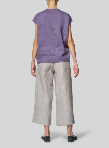 Purple Linen Waist Self-tied Ribbon Top