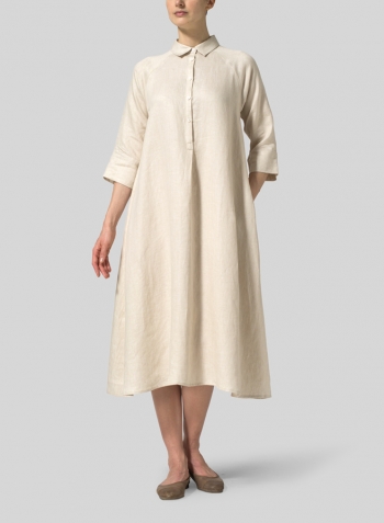 Beige Linen A line Shirt Dress