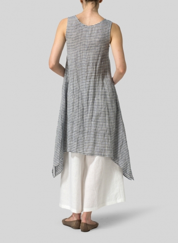 Linen Sleeveless Crumple Effect Long Dress Set