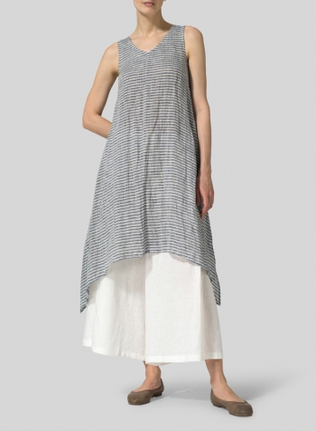 Linen Sleeveless Crumple Effect Long Dress Set