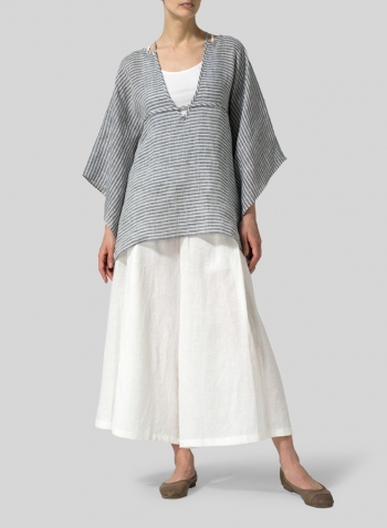 Linen Short Batwing Sleeves Blouse Set