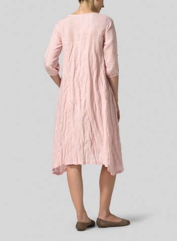 Baby Pink Linen Flare Midi Dress